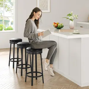 Garvee Modern Swivel Bar Stools Set - 30 Inch Counter Height, Backless Round PU Leather Seat, Adjustable Metal Frame, 360° Rotating, Waterproof, Footrest, For Kitchen Island, Home Bar, Dining Room - Black or Brown