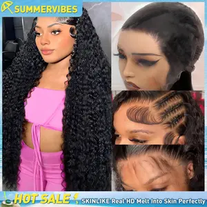 [Summervibes]Lemoda 13x6 15A 210% Density 13x4 SKINLIKE Real HD Lace Water Wave Full Lace Frontal Wigs Deep Wave Virgin Human Hair Invisible 0.1mm Ultra-thin Frayed Ends Wet and Wavy Lace Front Wig Tiny Knots