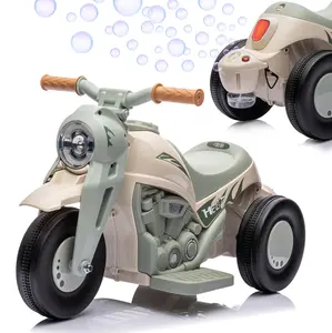 Ride On Bubble Motorcycle for Kids,6V Battery Powered Electric Motorcycle with Bubble Maker,3-Wheeler Ride On Toy Motorbike with Light and Music,Birthday Gift for Kids,Beige