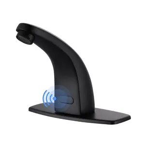 WOWOW Automatic Sensor Touchless Battery Powered Bathroom Sink Faucet with Deckplate and Mixing Valve in Matte Black