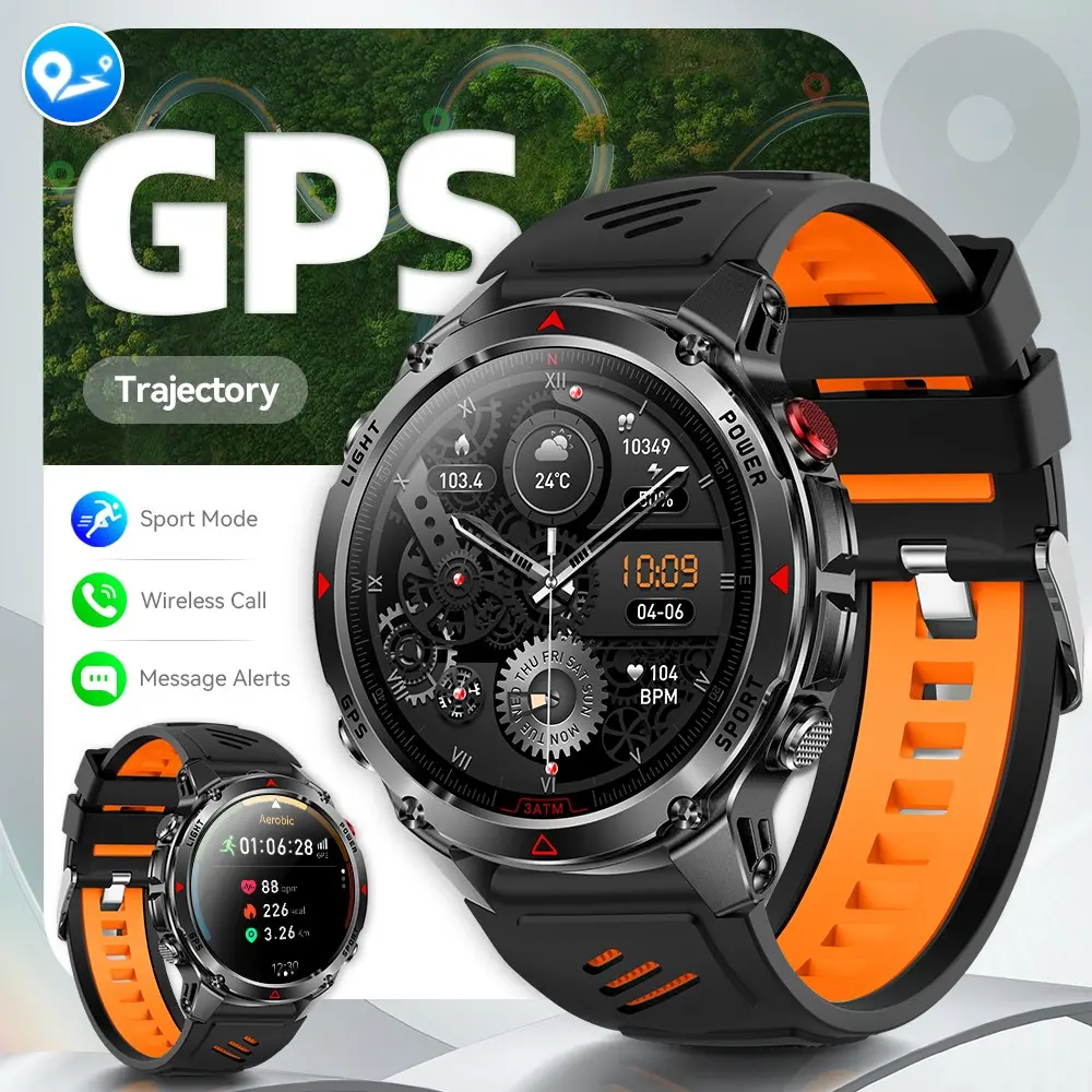 Men's Outdoor Multifunctional Smart Watch GPS Precision Location Compass LED Light Waterproof Wireless Call Sports Modes Android iPhone Compatible Sports Smart Watches Smartwatch