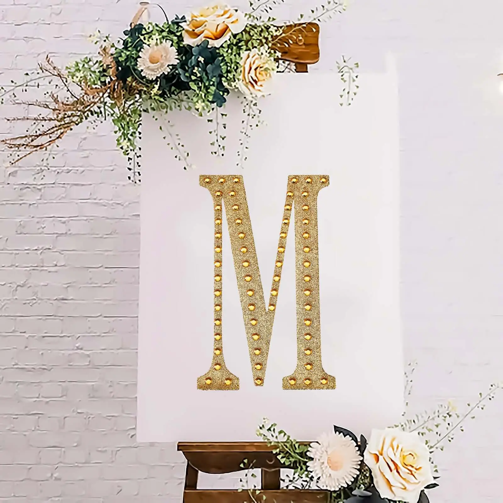 8" Gold Glitter Rhinestone Alphabet "M" Decorative Decal, Adhesive Craft Letters - DIY Scrapbooking & Stamping Embellishments
