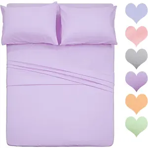 400 Thread Count Cotton Queen Size Sheet Set (Lavender Color) 4 - 100% Long Staple Cotton Sheets Set, Soft Cotton Bed Sheets Sets with Deep Pocket fit Upto 16 inch