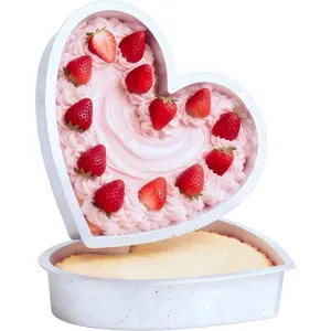 10 Inch Large Heart Shaped Cake Pan Set of 2 - Nonstick Silicone Baking Pans for Valentine's Day/Anniversary Baking- Easy Release & Dishwasher Safe Cream Confetti Mold