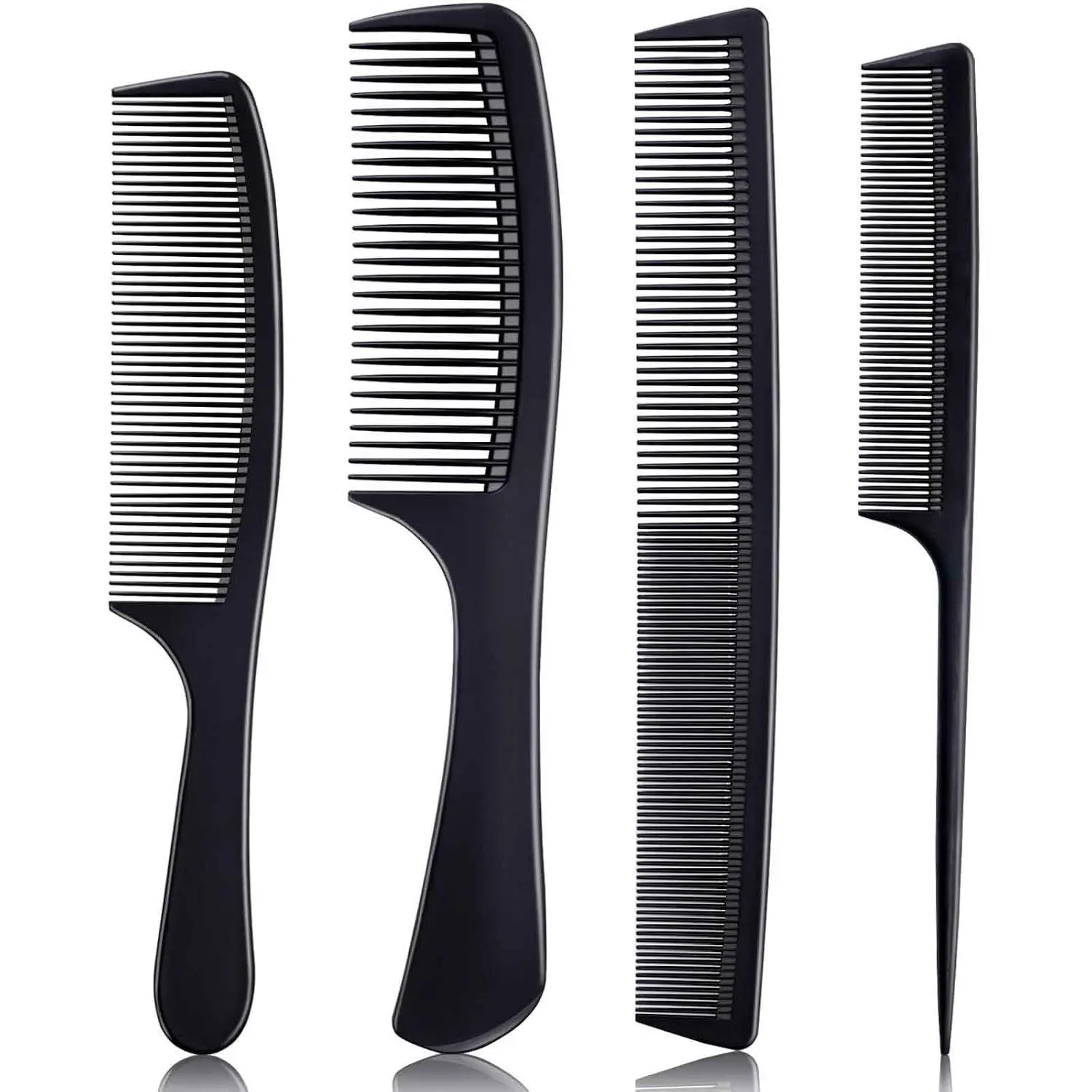 4 Pieces Combs for Women and Man, Premium Black Carbon Fiber Hair Comb Set for Teasing and Parting, Professional Combs for Hair Stylist, Fine and Wide Tooth Styling Comb for All