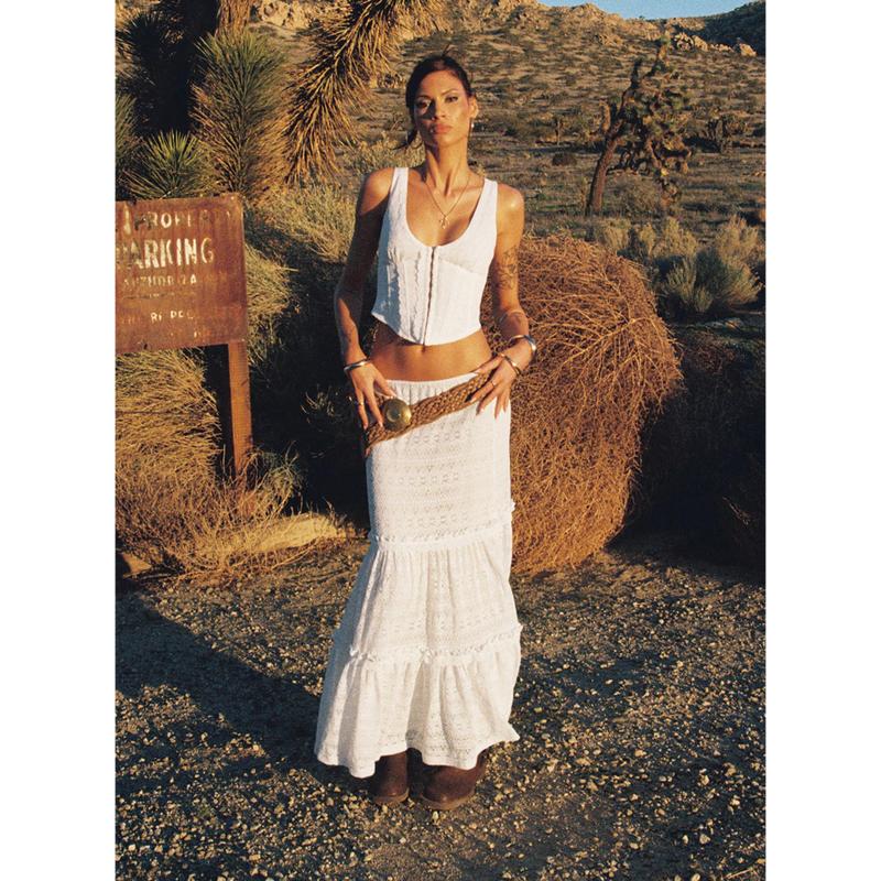 Buttacupe Lace Maxi Skirt White