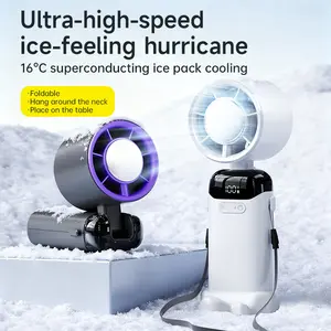 Handheld Portable Turbo Fan with Ice Cooler, Speed (1-199) Rechargeable Personal Fan[20000 RPM] Small Pocket Fans for Travel/Outdoor/Home/Office