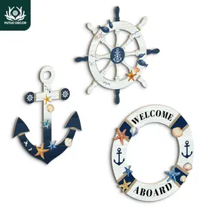 Wooden Nautical Theme Wall Decor, 1 Count Anchor & Rudder & Lifebuoy Design Wall Art, Wall Decor for Home Farmhouse Coffee Shop, Modern Home Decor, Hanging