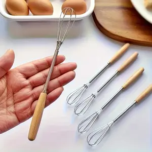 [Perfect Home Gift] 1pc Stainless Steel Mini Egg Beater with Wooden Handle-Manual Whisk,Milk Frother&Coffee Stirrer for Baking,Mixing,Whisking - Durable Kitchen&Restaurant Essential Tool,Perfect Home Gift,Egg Beater for Cooking,Baking Essentials
