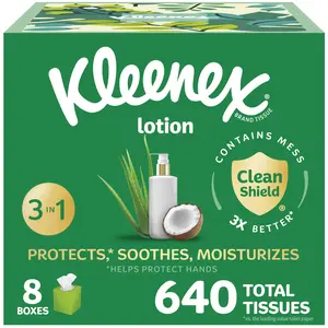 Kleenex Lotion Facial Tissues with Coconut Oil, 8 Cube Boxes, 80 Tissues Per Box, 3-Ply