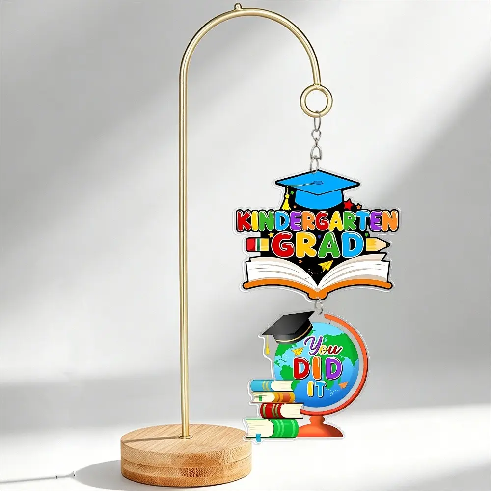 Kindergarten Grad You Did It Globe Book Acrylic Ornament, Colorful Design, Hanging Keepsake Gift, Party Decor for Graduates