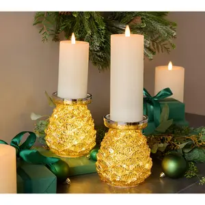 Set of 2 Lit Mercury Glass Pinecone Pedestals by Valerie