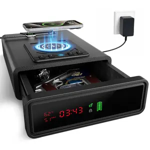 XDEER Fingerprint Handgun Safe with Environmental Monitoring & Wireless Charging, 3-in-1 Charging Drawer Lock, Perfect for Desktop Storage of Firearms, Money, Valuables – Equipped with Hygrometer, Thermometer, Alarm Clock, Display Biometric Quick Access G