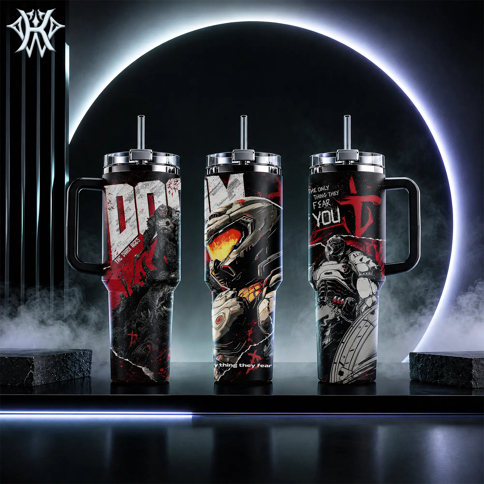 DOOM The Dark Ages Doom Slayer 40oz Tumbler with Handle 20oz Skinny Mug, The Only Thing They Fear Is You Merch, Insulated Stainless Steel Travel Cup, Gaming Gift for Him Men Fans, Leak-proof with Straw