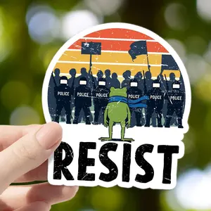 Portland Frog Protester Sticker, Green Frog Sticker, Pro Immigrant Sticker, Resistance Gift, Laptop Water bottle Stickers