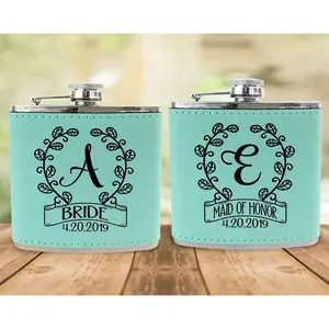 Classy Single Monogram Personalized Birthday Flask Gift Teal or Pink Engraved Womens Present from Husband Wife Anniversary Idea Team Bride