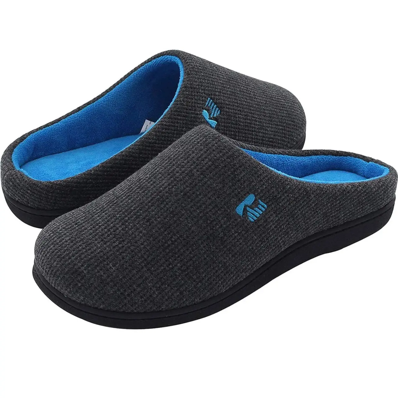 RockDove Men's Two-Tone Foam Slipper, Size 9-10 US Men, Dark Gray/Blue