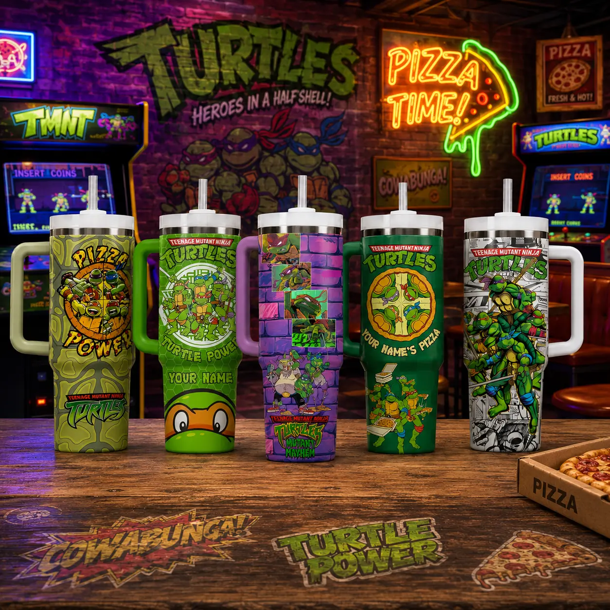 Teenage Mutant Ninja Turtles 40oz 20oz Insulated Tumbler, Premium Sewer Hero Team Travel Cup, 40oz Tumbler With Handle, Pizza-Loving Ninja Turtle Fan Gift, Comic-Inspired Merch, Leakproof Reusable Cup.