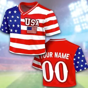 USA Flag Soccer Mesh Crop Top, Mesh Patriotic Game Day Jersey, Custom Name Number 4th of July Outfit