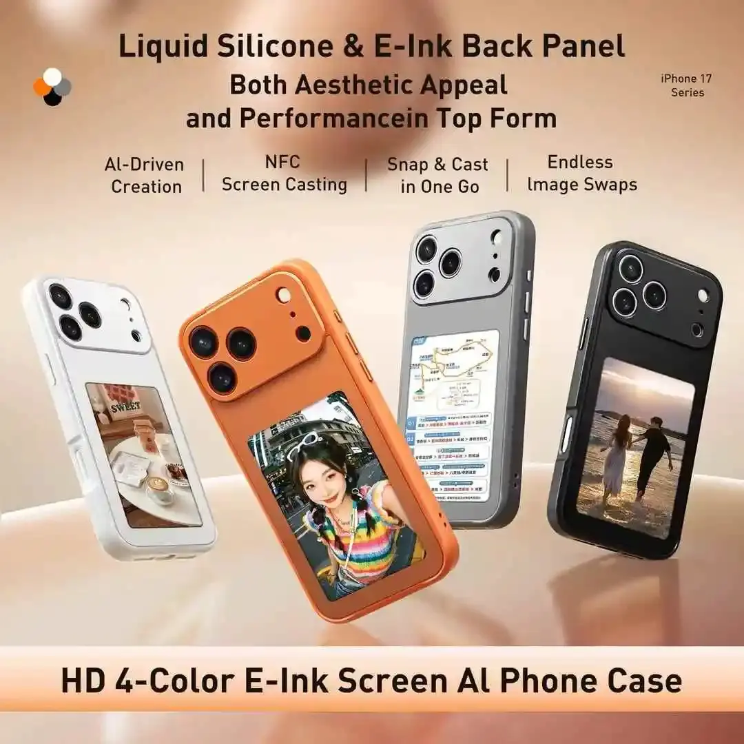 Ink Screen Ai Protective Smartphone Phone Case, Cover, NFC Projection, DIY Artificial Intelligence, Four-Color HD Ink Screen, APP Operation, Photo Display, Couple Style, iPhone 17 Series