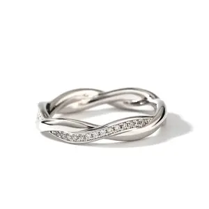 Jeulia Sterling Silver Couple Band for His and Her Interweaving Crossover Matching Anniversary Wedding rings Engraving Jewelry Set Valentine Day with Gift Box s 925
