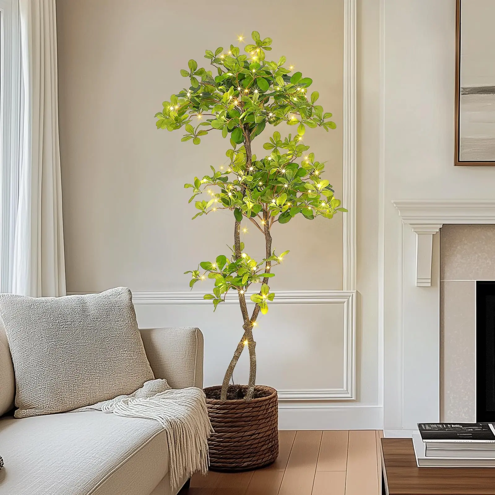【GARVEE】Modern Home Decor Artificial Black Olive Tree – 5FT Tall Faux Plant with Built-in LED Lights, Realistic Pre-Potted Indoor Tree for Living Room, Office, Balcony, Events – Maintenance-Free Decoration