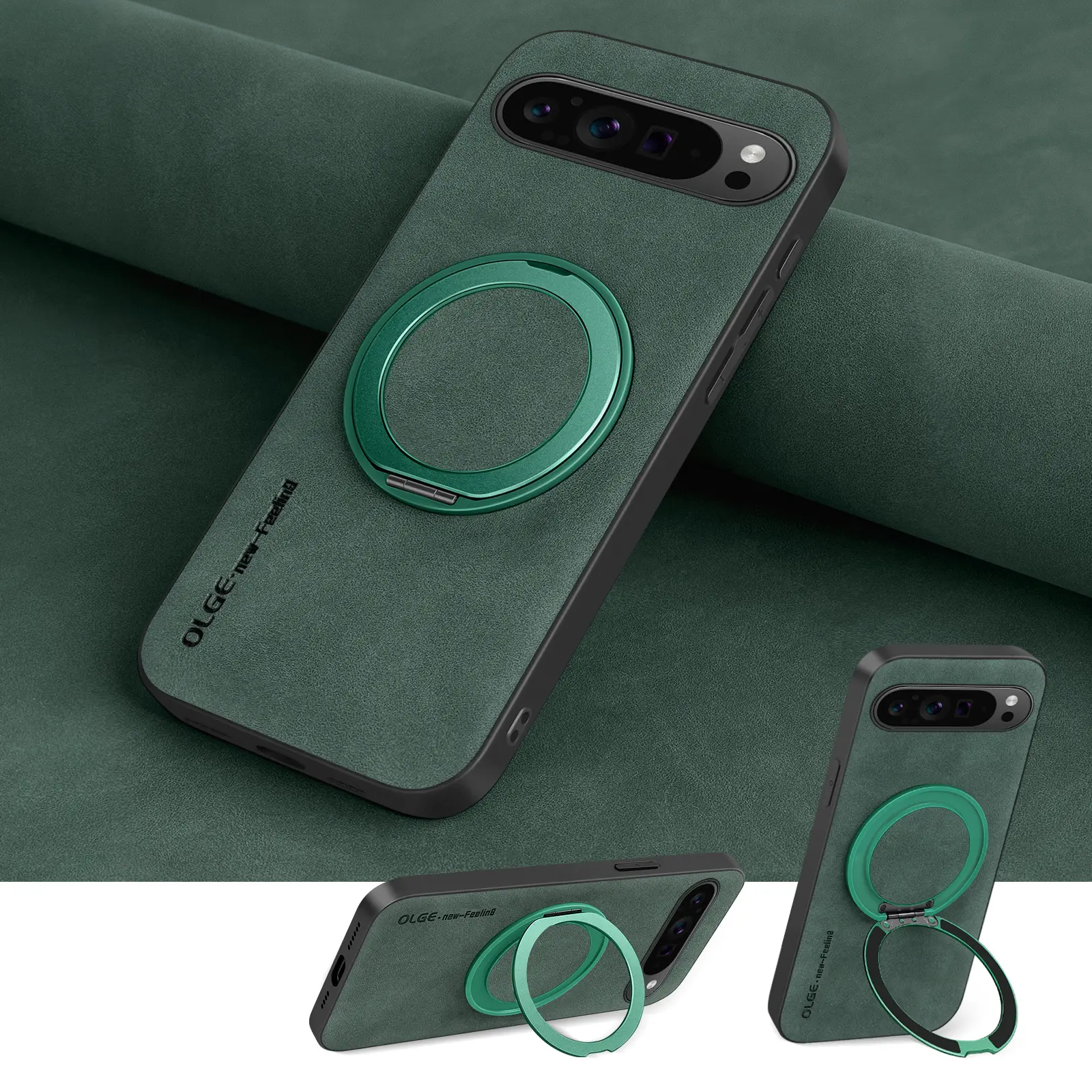 360° Spin Magnetic Stand, Magnetic Cellphone Protector for Google Pixel 10/10pro, 9/9pro, 8/8pro, 7/7PRO, faux leather Case Cover, Fit for MagSafe, with Rotatable Kickstand, Fit for car holder