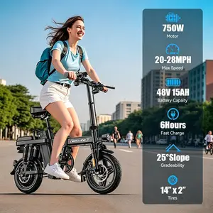 Foldable Commuter E-Bike 14" High Carbon Steel Frame 1000W Powerful Motor 15Ah Lithium Battery Dual Disc Brake LED Speed Display,Long Range Smart Remote Unlock for Adult Travel