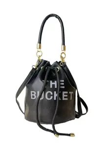 The Bucket Letter Print Bucket Bag, Lychee Texture Drawstring Shoulder Crossbody Handbag, New European Style Versatile Commuter Women's Bag, Adjustable Crossbody Bag
