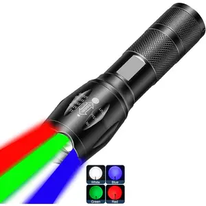 4-in-1 Red Rechargeable Flashlight - Multi-Color LED (White/Red/Blue/Green)  with 4 Modes, High Lumens Zoomable Flashlight for Camping, Observation,  & Outdoor Adventures