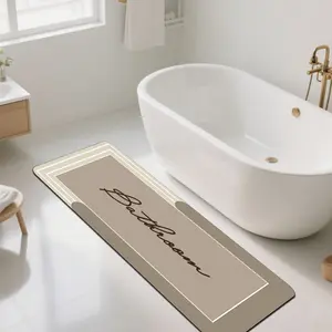 [Soft Bathroom Mat]Premium Bath Mat, Super Water Absorbent & Fast Drying Bathroom Rug, Non-Slip Washable Floor Mat for Bathroom, Shower, Bathtub, Sink, Laundry, Stylish Beige "Bathroom" Print Decor