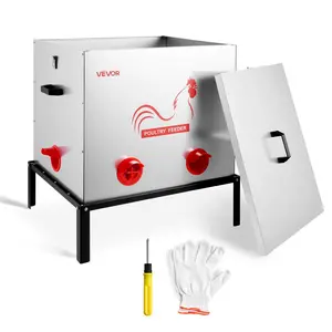 VEVOR Automatic Chicken Feeder, 85 lbs Capacity, 6 Feeding Ports No-Waste Poultry Feeder with Built-In Divider, with Latch & Handle, Metal Construction, for Chickens Bantams Pheasants Poultry Coop
