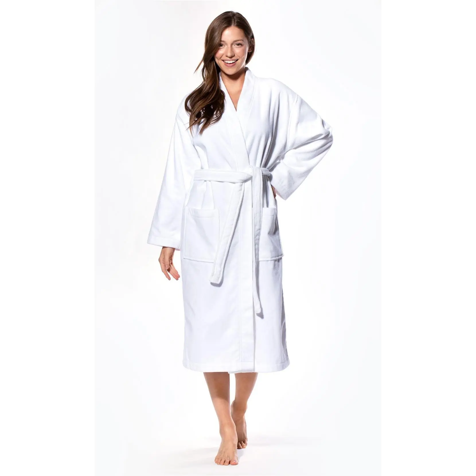 Turquaz Turkish Cotton Terry Velour Kimono Bathrobe Women White