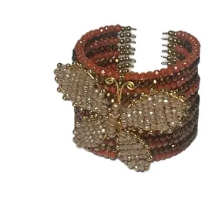 Gold and Orange Butterfly Bangles - Elegant Design with Beads and Decorative Elements