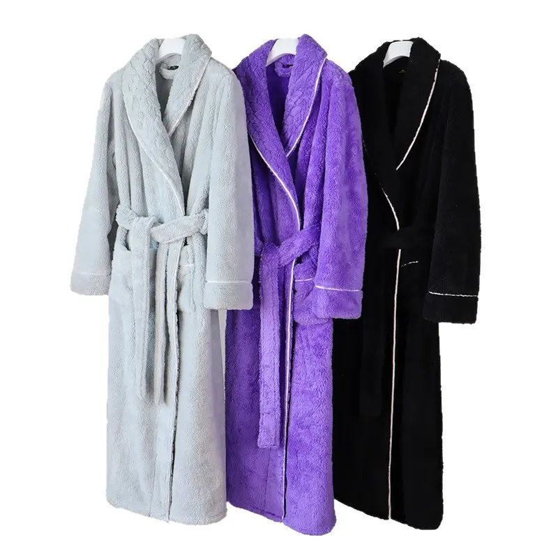Men's Oversized Thick Double Fleece Bathrobe, Long Sleeve Kimono Style Winter Loungewear with Tie Closure, Plush
