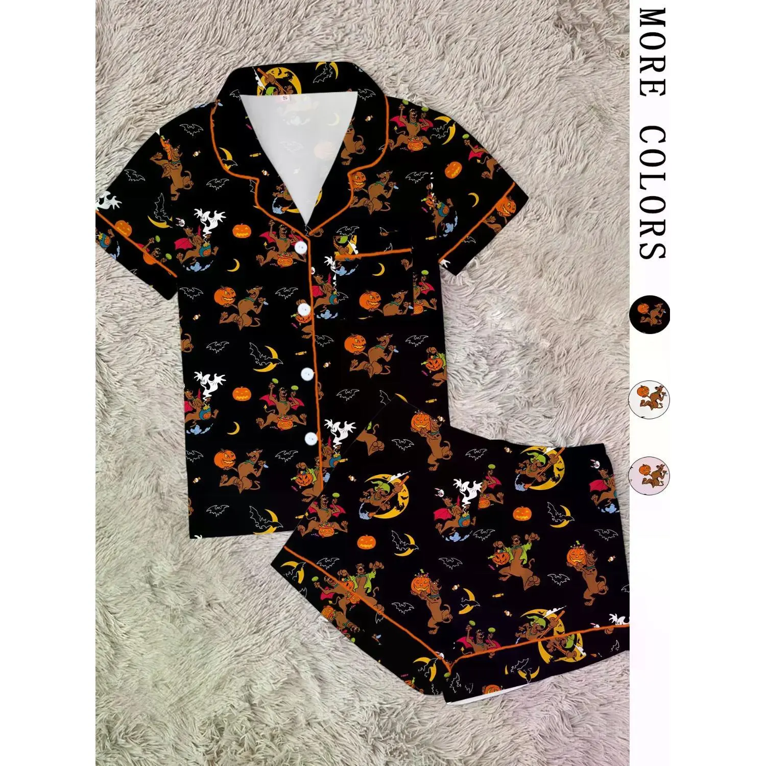 Halloween Women's Pajama Set, Adorable Cartoon Pumpkin, Bat, Ghost & Animal Print, 2-Piece Short-Sleeve Loungewear, Year-Round Fit