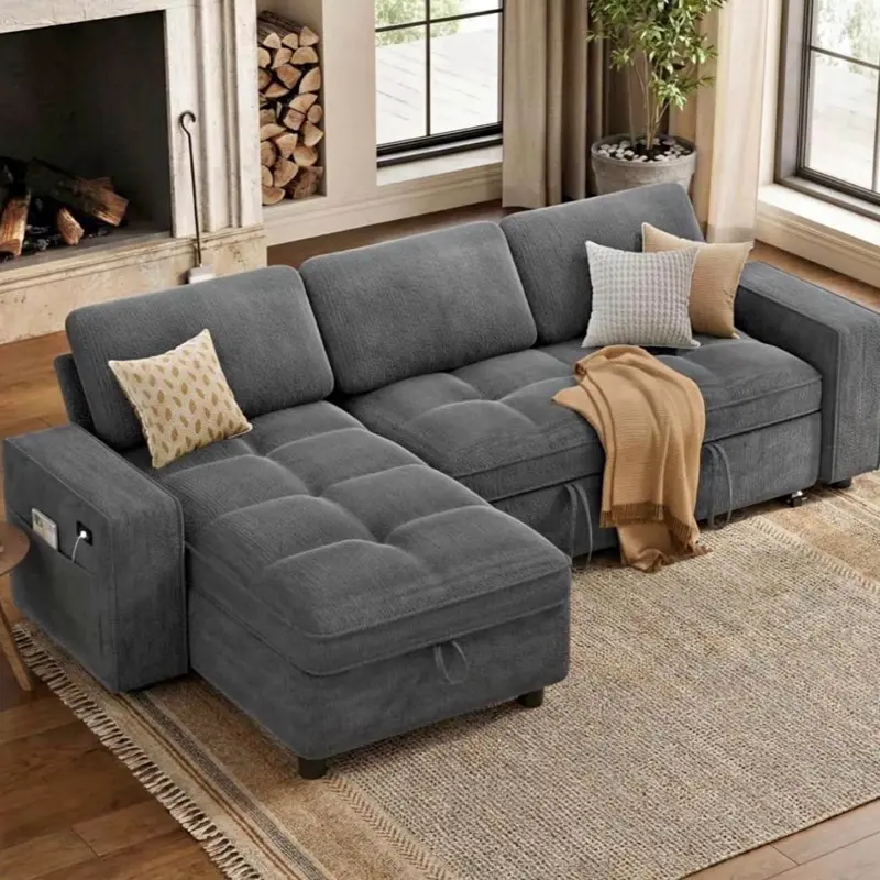 Convertible Sectional Sofa Bed with Storage Chaise