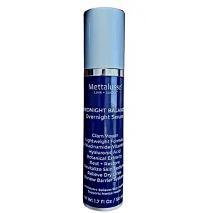 Mettalusso Midnight Balance Vegan Organic Lightweight Plant-Based Skincare Serum, 5% Niacinamide with Hyaluronic Acid, for Overnight Restore, Skin Repair & Dry Line Relief