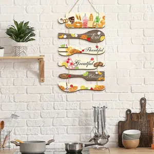 One set of 2D flat country-style wooden kitchen wall decoration signs, Thanksgiving and Christmas decorations, country-style home decoration, suitable for the usage requirements of various festivals.
