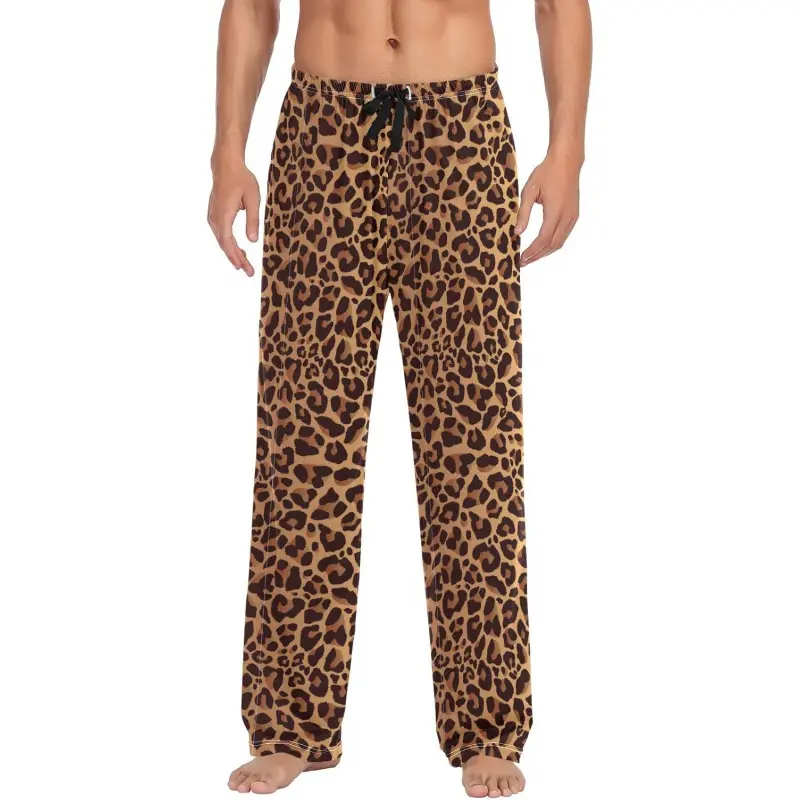 Leopard Pajama Pants Mens Lounge Pants Lightweight Men Pajama Bottoms Big Casual Modal Pjs with Elastic Waistband & Side Pockets for Home & Gym Day Long Loungewear Menswear Polyester Nightwear Color01 Stylish Cotton Homewear