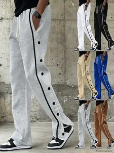 New Style Men's Casual Sports Button Pants, Athletic Bottoms, with Drawstring, High Street Fashion Loose Straight Leg Sweatpants, Slim Fit & Versatile for Daily Commute, Sports and Fitness, Available in Multiple Colors