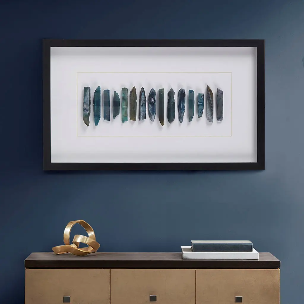 Martha Stewart MT95B-0064 Rectangular Agate & Glass Art Display Frame Shadow Box, Modern Bold Art Graphic Home Decor - Glass,MDF,Plastic - 13.78x23.62x1.2in - 4 D-Rings,Hanging,Cerulean Stones,Easy to Clean