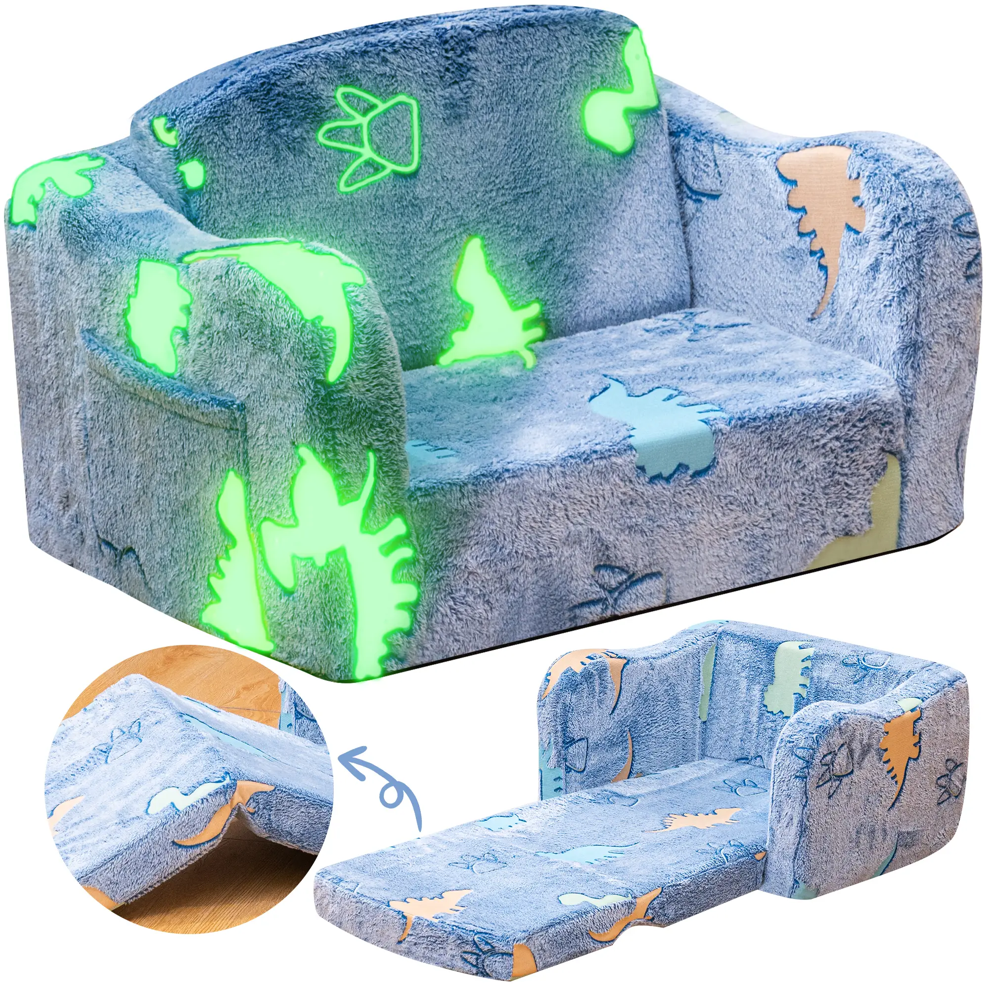 Lamerge Glow-in-the-Dark Modular Play Couch for Kids 3+ Years Old Fold Out Foam & Floor Cushion for Bedroom Playroom Sofa Lounge Outdoorfun Folding sq