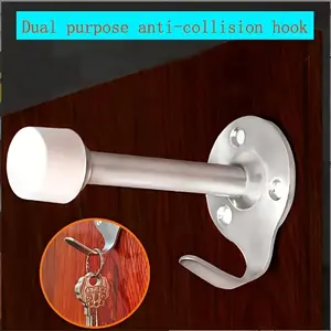 Wall-Mounted Screw-Fixed Door Stopper, Heavy-Duty Stainless Steel Door Stopper with Hook, Durable and Reliable Door Safety Device