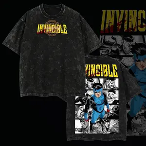 Men's Oversized Short-Sleeve Top - Superstyle Limited Edition Emperor Mark Grayson Invincible War Comic Double-Printed, Lightweight, Acid-Washed Graphic T-Shirt, Ribbed, Casual Classic, USA-Made for Day Wear