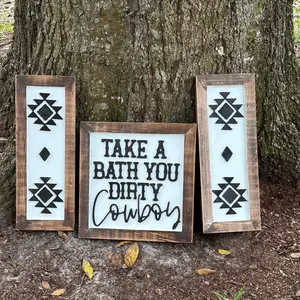 Bathroom Cowboy Sign Wooden
