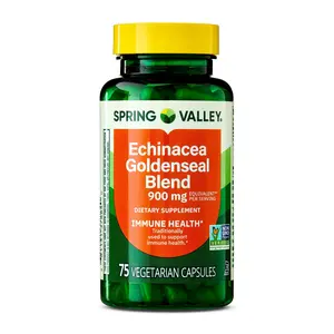 Spring Valley Echinacea Goldenseal Blend Dietary Supplement, 900 mg, 75 Vegetarian Capsules, Immune Health, Fitness Healthcare