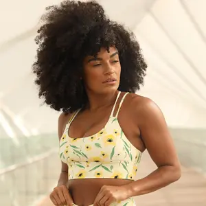 SILVERWIND Meadow Sports Bra, Made from recycled plastic bottles, Designer Creation, Women Strappy Criss Cross Bra for Yoga Pilates Workout Fitness Running Hiking, Summer Top, Seamless Comfort Unique Design Patterned Style Sporty Breathable Strap Vest