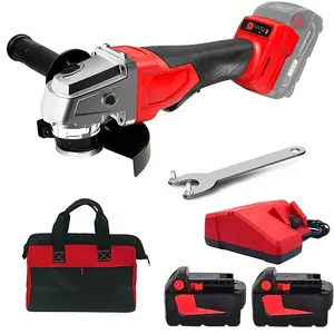 Cordless angle grinder compatible with 18V lithium-ion batteries, equipped with a 4-1/2-inch/5-inch quick-release toggle switch and small accessories. Suitable for polishing tiles, stone, and steel. Tools only, batteries not included.