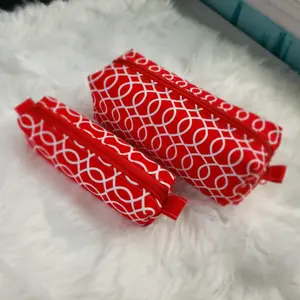 Make-up Bag Set - Red & White - Large and Small Bags - Easy Clean
